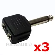 3pcs 1/4" Mono Plug Male to Dual 3.5mm Stereo Female Jack Audio Adapter Splitter