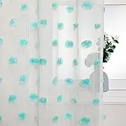 MYSKY HOME Large Curtains for Sliding Door 95 Inch Long Teal Pom Pom Curtains for Bedroom 2 Panels Semi Sheer Nursery Curtains for Girls Kids Room Rod Pocket Boho Window Drapes 52 x 95 inch