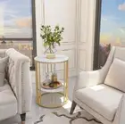 Table Side End Table White/ Gold/