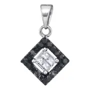 14k White Gold Black Diamond Square Fashion Pendant 1/3 Cttw