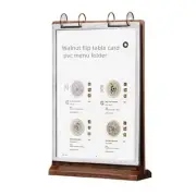 Walnut Wood Sign Holder Vertical Table Card Flip Display 6 Pages-12 Sides,T