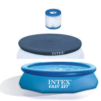 Intex Filter Cartridge Bundled with Vinyl Round Cover & Inflatable Swimming Pool
