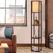 3 Tier Artiss Floor Lamp Shelf Storage LED Light Stand Home Room Vintage Brown
