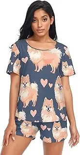 [RPLIFE] Pomeranian Dogs Sleepwear Short Set Women, Soft Pajamas Women, Pomeranian Dogs, XX-Large