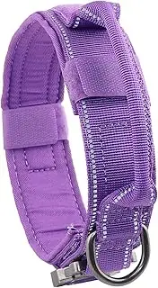 Yunleparks Tactical Dog Collar Heavy Duty Dog Collar with Metal Buckle and Control Handle for Medium Large Dogs Training (Medium, Purple)