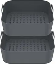 2Pcs Air Fryer Silicone Pot, Square Silicone Air Fryer Basket with Handle, Heat Resistant Silicone Air Fryer Liners, Silicone Bowl for Air Fryer Oven Accessories, Replacement of Parchment Paper Liners (Black)