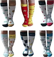 [Mixin Itup] Knee High Compound Word Socks - 6 Pairs. Per Pack - Cowboy, Peanut, Starfish, Snowball, Hotdog, & Doorbell