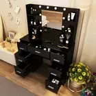 Black Dressing Table Makeup Mirror Storage Desk 10 LED Light Bulbs For Bedroom