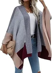 [HZSONNE] Women Boho Buffalo Plaid Poncho Pashmina Shawl Wrap Cape Sweater Cardigan Open Front Winter Blanket Coat