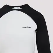 [Courreges] Courreges-White And Black Circle Contrast Ls Cotton T-Shirt-Donna M STAND