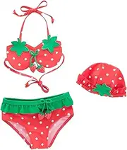 [Generic] Two Piece Swimsuits for Girls Toddler Girls Cute Strawberry Bikini Sets with Hat 3 Pcs Swimsuit Strawberry Summer Swimsuit for Children Dinosaur Swimwear for Girls