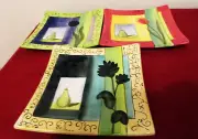 Abstract Art Tile Foral Pattern Footed Hand painted Elizabeth Munro Trivet/Plate