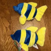 Bean Sprouts Vintage Finster the Striped Fish 6" Beanbag Plush Blue Yellow