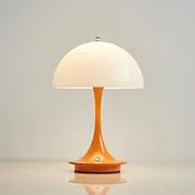 Maglaw Cordless Mushroom Lamp - 2000mAh Battery Operated, 3 Level Dimmable, Mid Century Modern, Rechargeable 3W LED Table Lamp for Living Room, Bedroom (Orange)