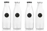 4x Lemon & Lime 1L Glass Milk Bottle Container Storage w/ Screw Top Lid Assorted