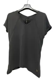 DONNA KARAN ACTIVE RELAXED FIT TOP V-NECK WOMEN SHORT SLEEVES GRAY COLOR SIZE S
