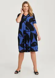 [TS] Taking Shape Bardot Swing Dress Size 22 in Cobalt Print, Viscose - Plus Size Women's Clothing Cobalt Print
