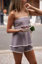 [PUP14] Kyle Two Piece Set - Chocolate Gingham XS Chocolate Brown