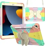 JSUSOU iPad 9th 8th 7th Generation Case Cover iPad 10.2 Inch Case 2021/2019/2020 with Pencil Holder&Shoulder Strap, Heavy Duty Shockproof Rugged Protective Case with Stand for Kids Girls Boys