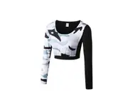 Women Crop Top Long Sleeve Yoga T-Shirt Quick Dry Gym Running Tights Tees - White