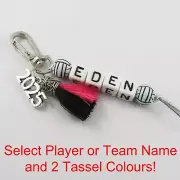 2025 Set of 12 Netball Name Bag Tag Two Colour Tassel Choose name and colours!