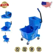 26-Quart Polypropylene Mop Bucket with Side-Press Wringer and Safe Caster Wheels