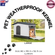 PET KENNEL OUTDOOR WATERPROOF PUPPY DOG CAT WEATHERPROOF SHELTER LARGE SIZE GREY