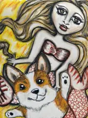 CORGI MERMAID Dog Art Print 5x7 Fantasy Collectible Artist KSams Pembroke Welsh