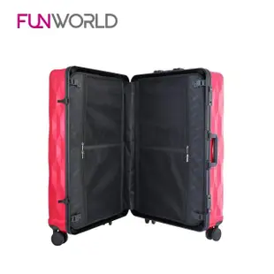 【FUNWORLD】【全新福利品】20吋鑽石紋經典鋁框輕量行李箱/旅行箱(瑰麗紅)