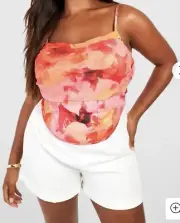 boohoo Plus Floral Strappy Ruched Corset Top Size UK 22