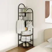 Costway4-Tier Coat Rack with Shoe Storage Bench and 6 Removable Hooks-Rustic Brown