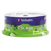 Verbatim CD-RW Discs, 700MB/80min, 4X/12X, Spindle, 25/Pk