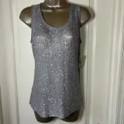 Ann Taylor Loft Silver sequin Cocktail Top PM NWT Sparkling!
