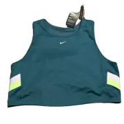 Nike Women's Sports Bra 3X Green Tight Fit Mech Back Crop Top Plus Size Dry Fit