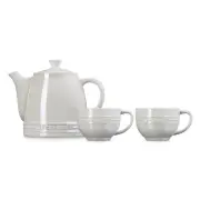 Le Creuset Leger Tea Time Set Teapot 550ml & 2 Cups Pearlised White Raster Stone