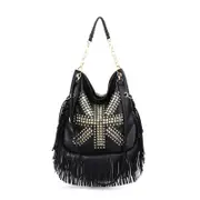 PU Leather Fringe Hobo Bag Large Studded Handbag Crossbody for Women