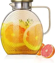 Ulable Glass Pitcher with Lids for Fridge Door, 2.5l/84oz Large Water Jug Lemonade Iced Tea Pitcher with Handle,Borosilicate Water Jug Iced Tea Jug Juice Sun Tea Jar for Drinks, Juice (Gold, 2500ML)