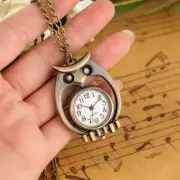 Lovely Owl Shape Pocket Watch Bronze Quartz Movement Watches with Necklace Chain