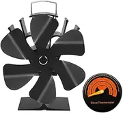 6 Blades Heat Powered Stove Fan Black Fireplace Fan Log Wood Burner Eco Friendly Quiet Fan Home Efficient Heat Distribution (Color : with Thermometer)