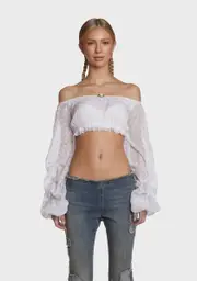 [dELiA*s by Dolls Kill] Tug My Heartstrings Puff Sleeve Top - White