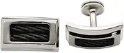 [JewelryWeb] 24mm Titanium and Black Memory Cable Polished Cufflinks Cuff Link for Men