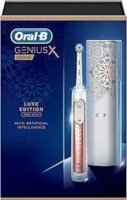 Oral-B Genius X Luxe Edition with Artificial Intelligence Rose Gold Electric Toothbrush, 4 Toothbrush Heads, Gum Pressure Sensor, Luxury USB Charging Travel Case, UK 2 Pin Plug