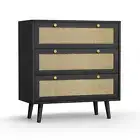 Aupodin Chest Of Drawer 31.5" Media Storage Soft Closing Particle Board Black