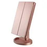 Tri-Fold Lighted Vanity Mirror with 22 LED Lights Touch Screen 3X/2X/1X Magnification Make Up Mirror-Rose Gold