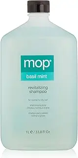 MOP - Basil Mint Revitalizing Shampoo - For Normal To Oily Hair/Scalp - Lifts Dirt, Pollutants & Oils - Cleanse w/o Over Drying - For Fresh & Healthy Shine/Bounce - Mint & Sage Extract - 8.45 oz, 1 L