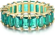 [Nossa] Green Emerald Band (5 Carat) 18K Gold Plated Claw Prong | Rectangle Emerald Cut Eternity Band CZ Ring