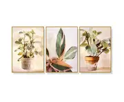 Botanical Leaves Watercolor Style 3 Sets Gold Frame Canvas Wall Art
