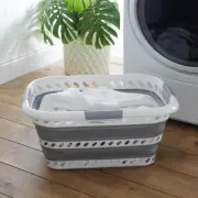 Collapsible Laundry Basket 40L White Grey Plastic Portable Folding Storage Bin