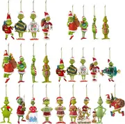 18pcs Christmas Tree Decoration Pendant Cute Acrylic Green Hair Monster Christmas Ornament Christmas Tree Decoration