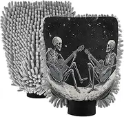 XYMZR Guitar Skeletons Moon Absorbent Microfiber Car Wash Mitt, Funny Cute Anime Scratch Free for Cars Cleaning, Home Cleaning Mitts, 2 Pack, 10.24” L x 7.09” W